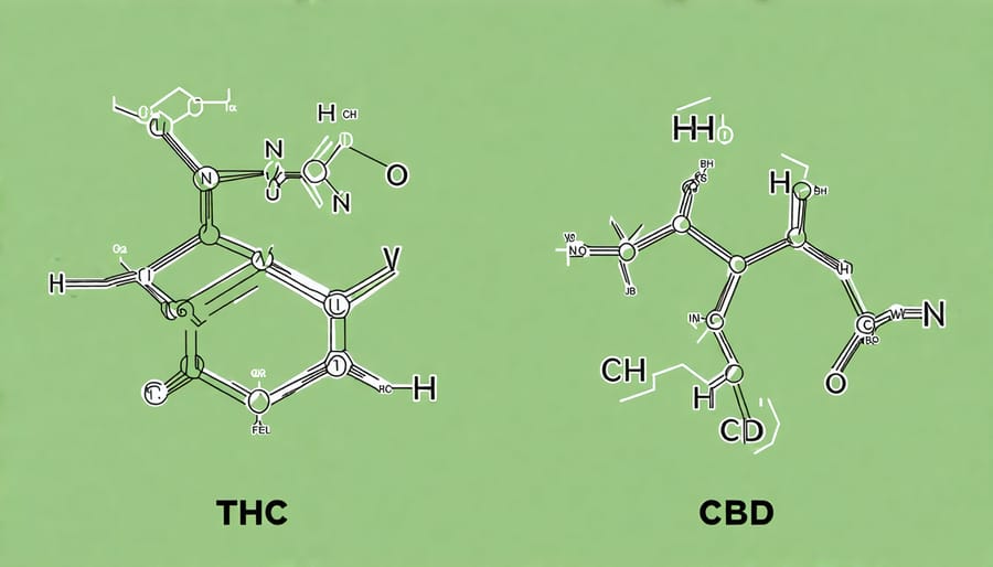 Diagram illustrating the chemical structures of THC and CBD