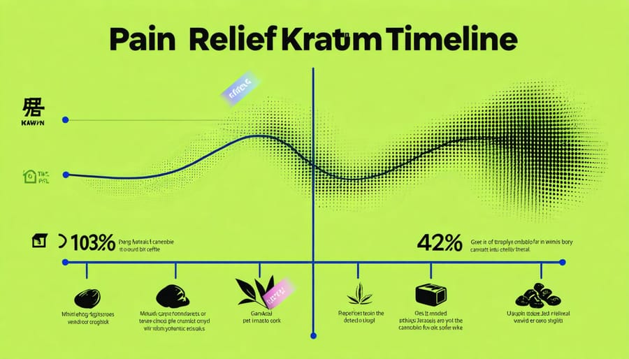 Comparative timeline graphs showing onset and duration of pain relief effects for kratom versus cannabis