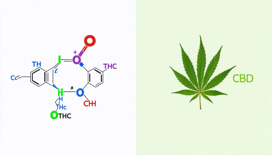 Comparison diagram of THC and CBD molecular structures